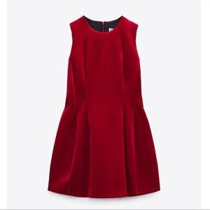 Zara Red Voluminous Velvet Dress Size Medium